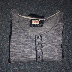 Knee and elbow length striped and lace dress